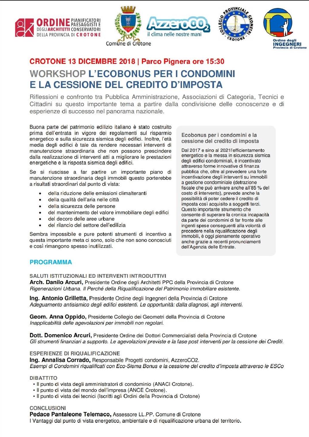 Ordine degli Ingegneri della Provincia di Crotone  L'ECOBONUS PER I  CONDOMINI E LA CESSIONE DEL CREDITO D'IMPOSTA